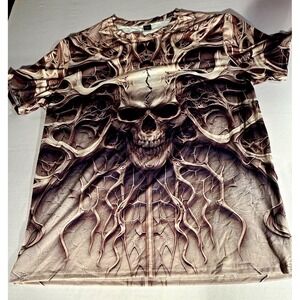 Manfinity Men's XL Gray/Beige Crew Neck Short Sleeve Skull Graphic T-Shirt